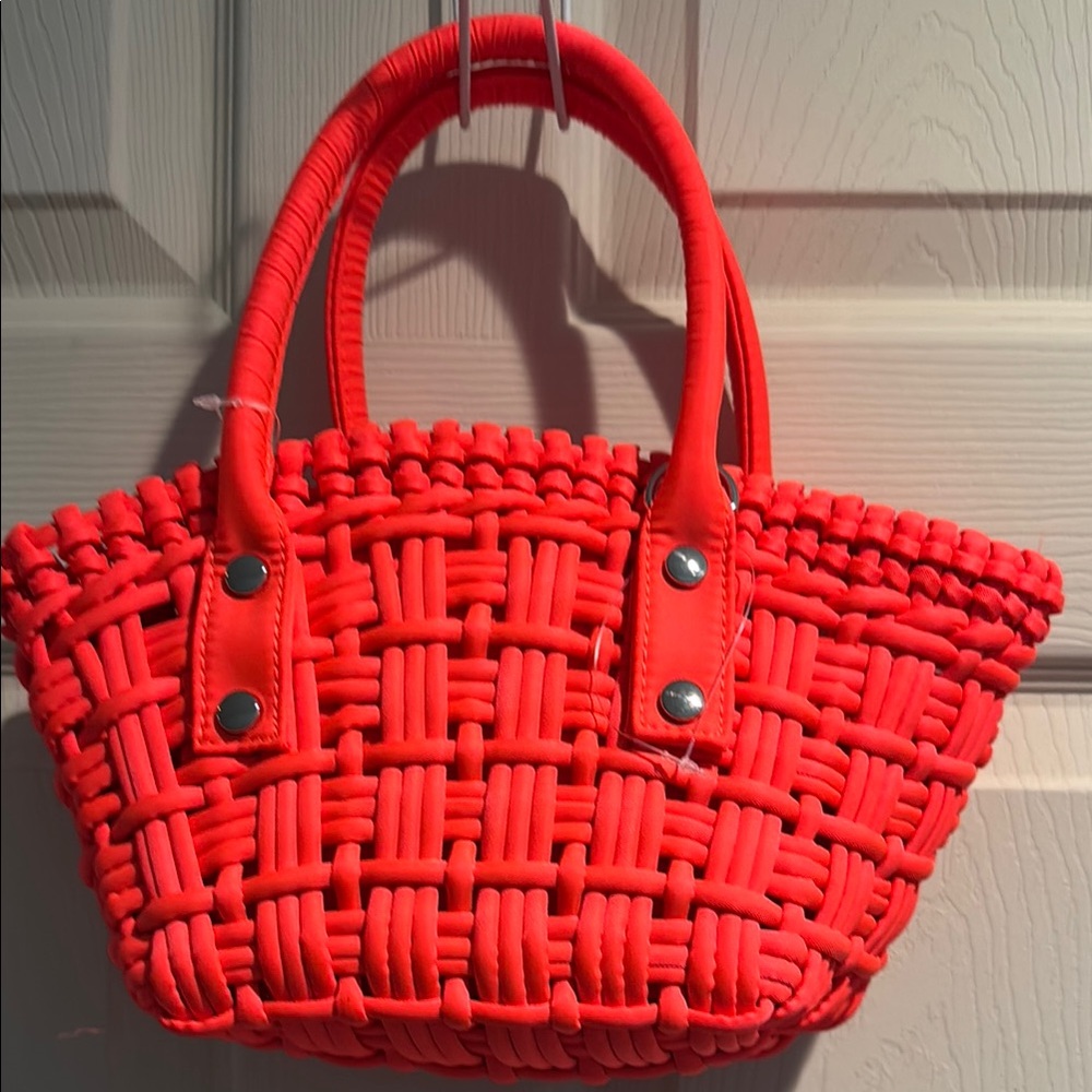 Vibrant Red Woven Handbag